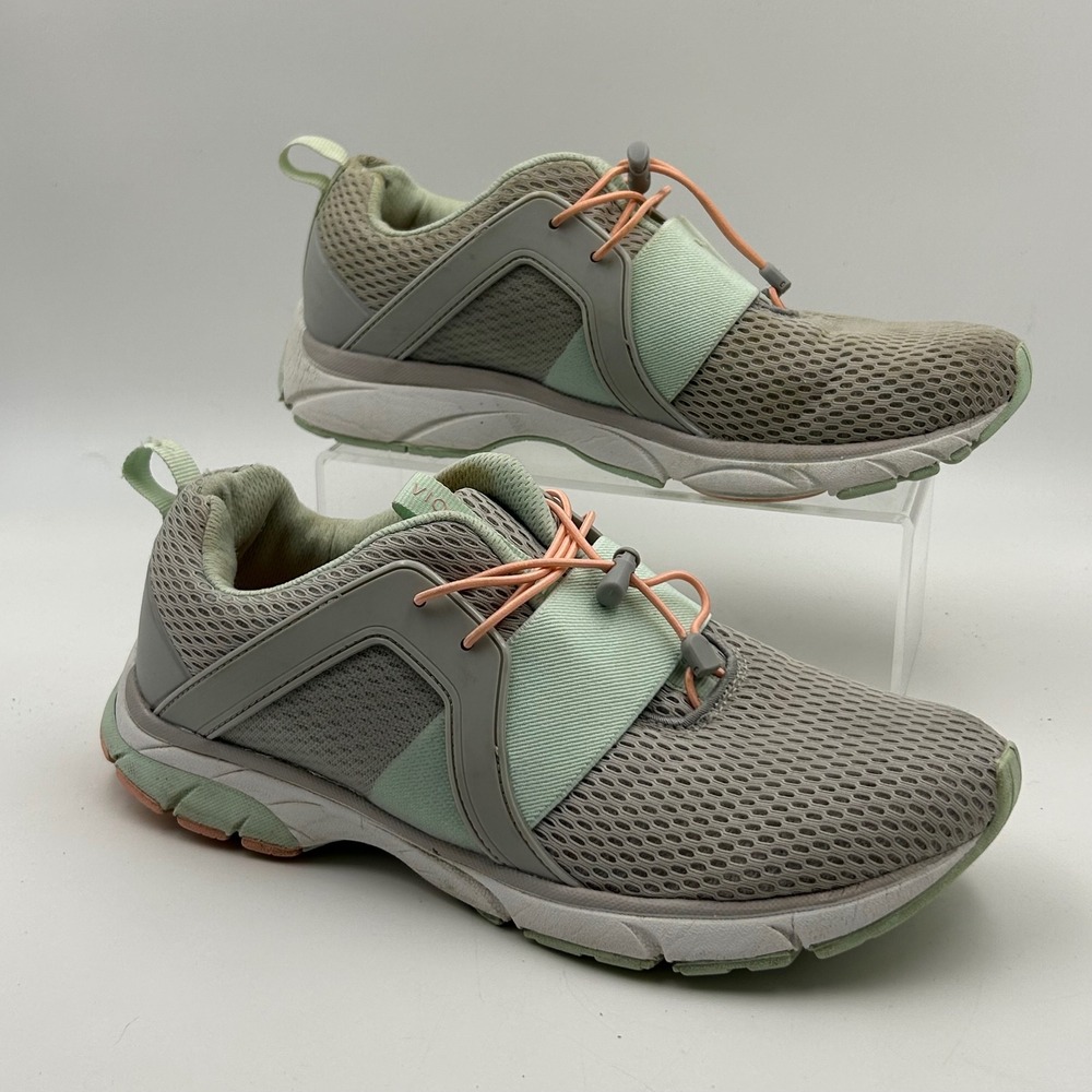 Vionic Berlin Sneakers Womens 9 Grey Mint Green Bungee Lace Athletic Gorpcore